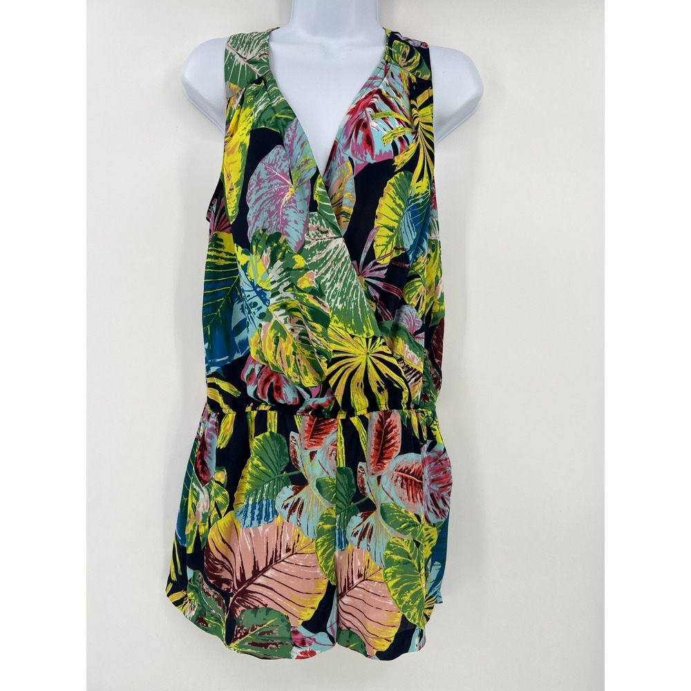BCBGMAXAZRIA Thalia Tropical Palm Leaf Surplice Romper Small S Resort Vacation